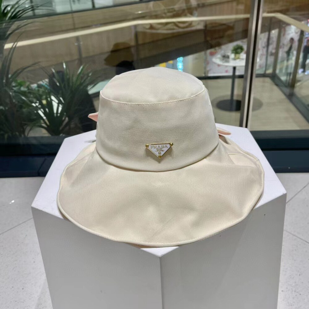 Prada Nylon Bucket Hat in Cream